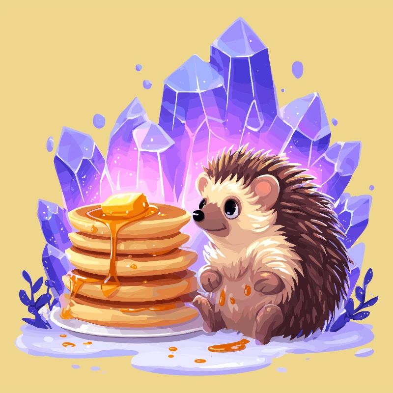 Igel mit Pfannkuchen und Kristallen