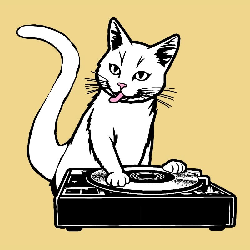 Cat as DJane at the turntable while scratching