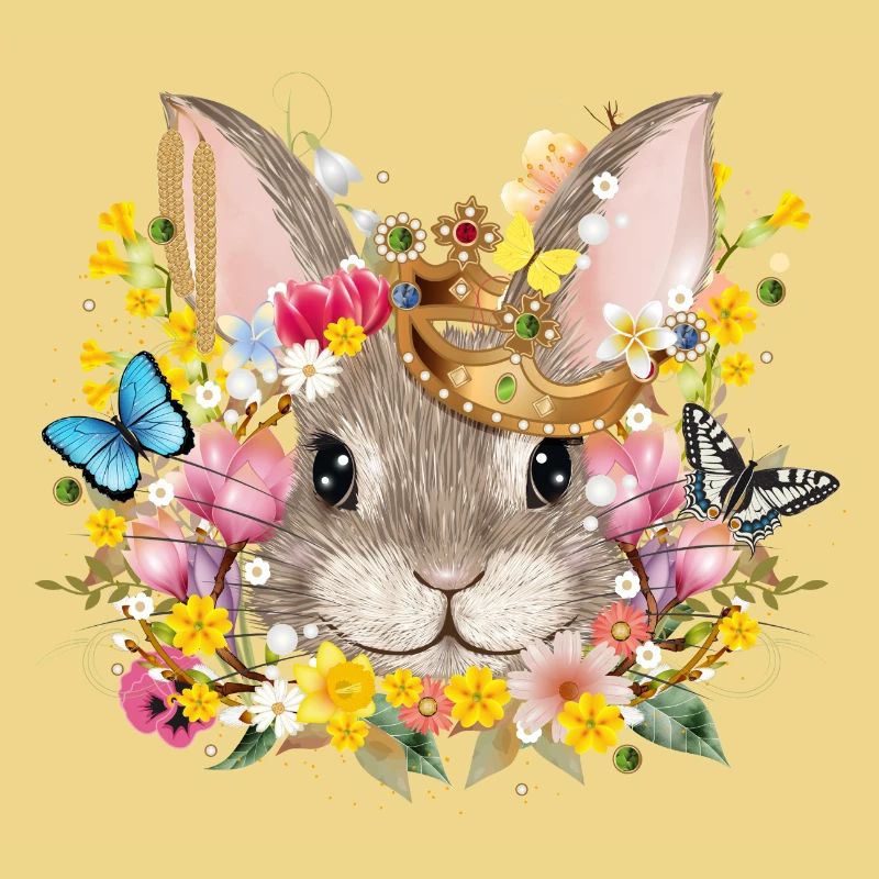 Rabbit with crown & spring-like accessories