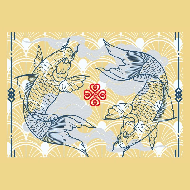Koi fish in blue wave pattern japan koi