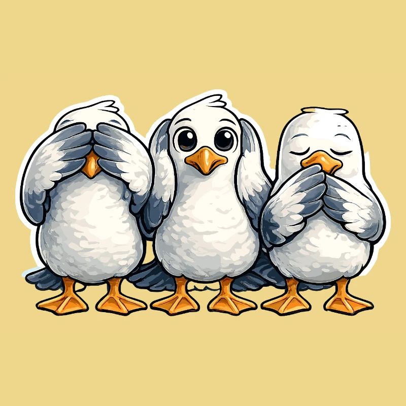 Three seagulls see nothing hear nothing say nothing