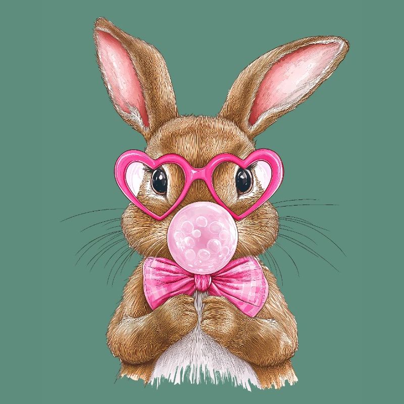 Pink Easter bunny with chewing gum, funny Easter shirt