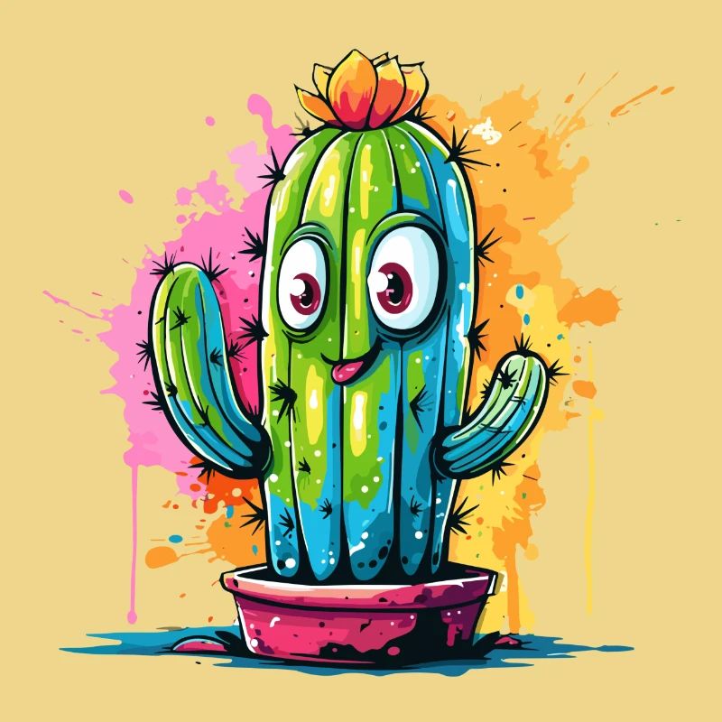 Cactus joyeux avec éclaboussures d’yeux