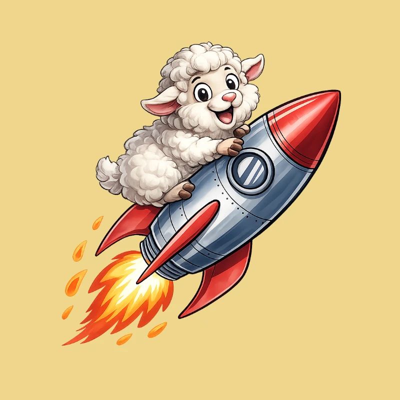 Wool sheep on rocket flight