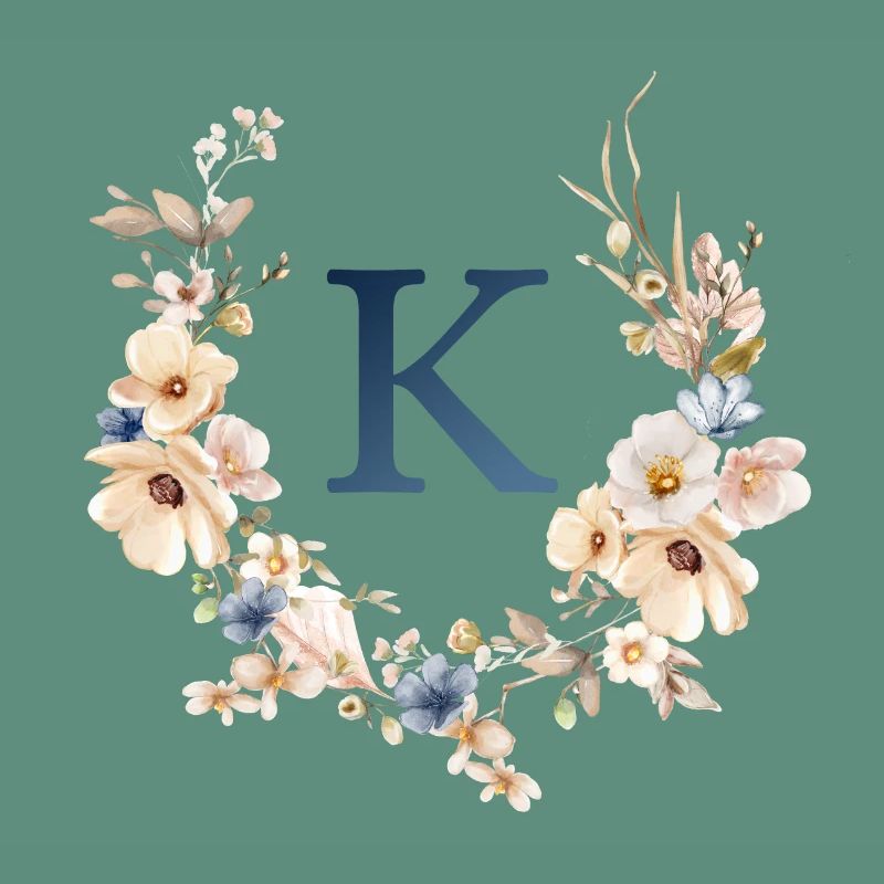 K Monogram, Floral, Boho
