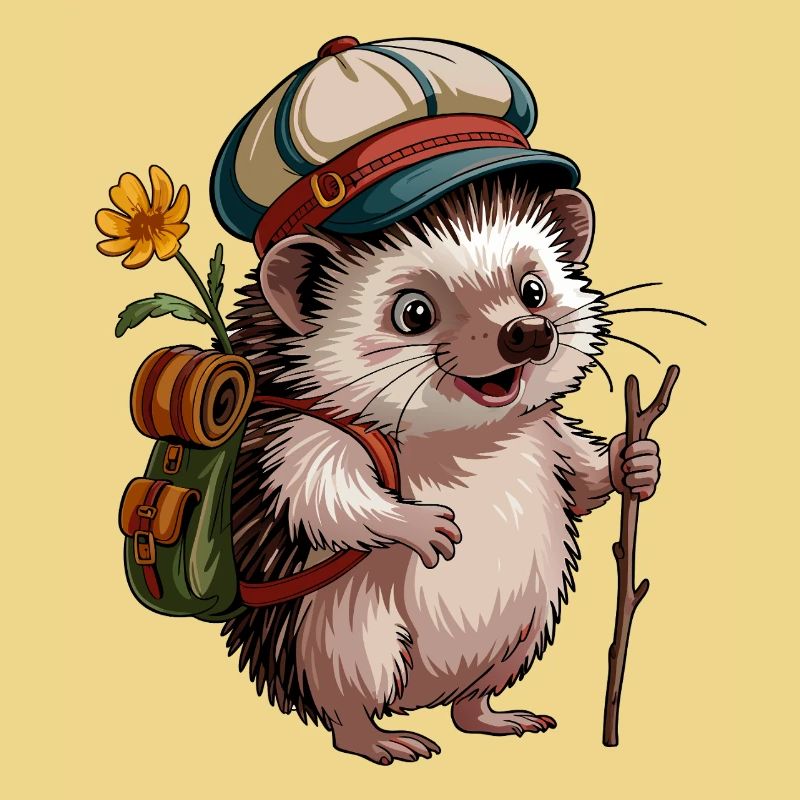 Igel mit Rucksack auf Wanderschaft