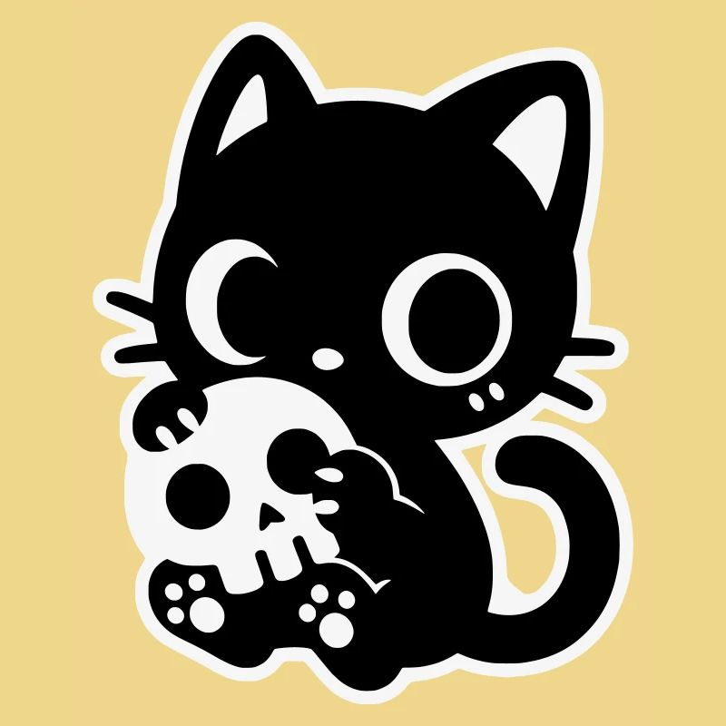 Chat mignon effrayant avec un crâne | Kawaii Spooky Mot