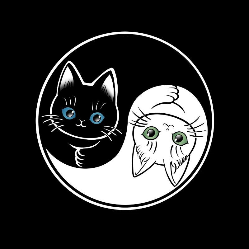 Chat noir & blanc Yin Yang mignon