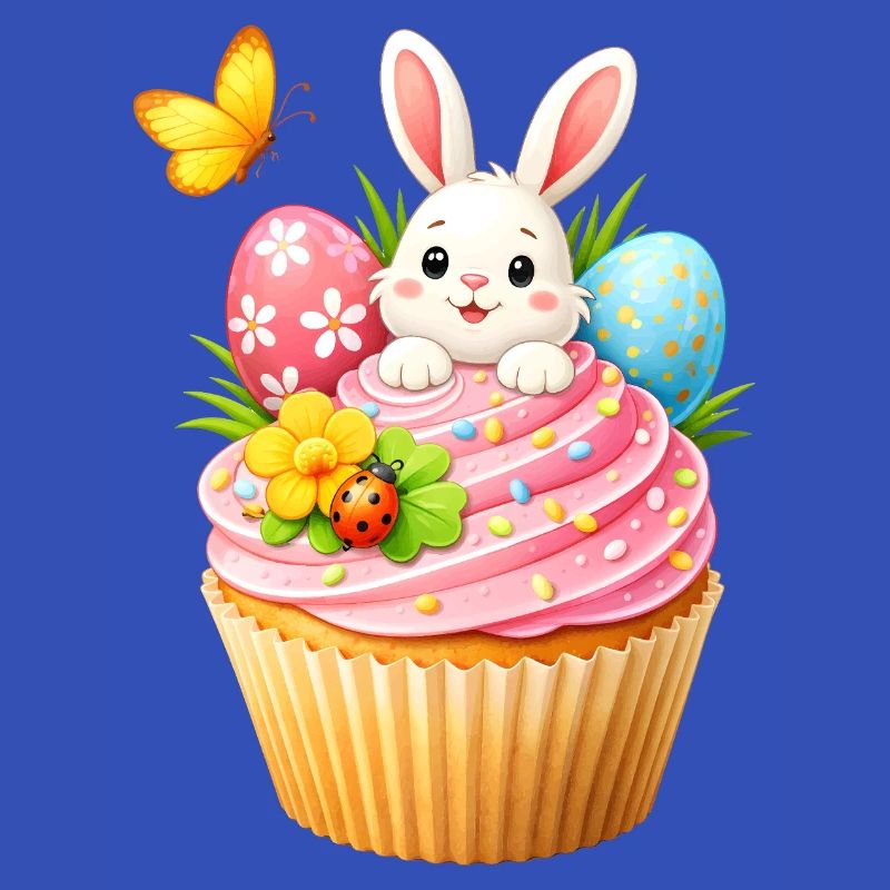 Cute Easter Bunny Cupcake with Colorful Easter Eggs