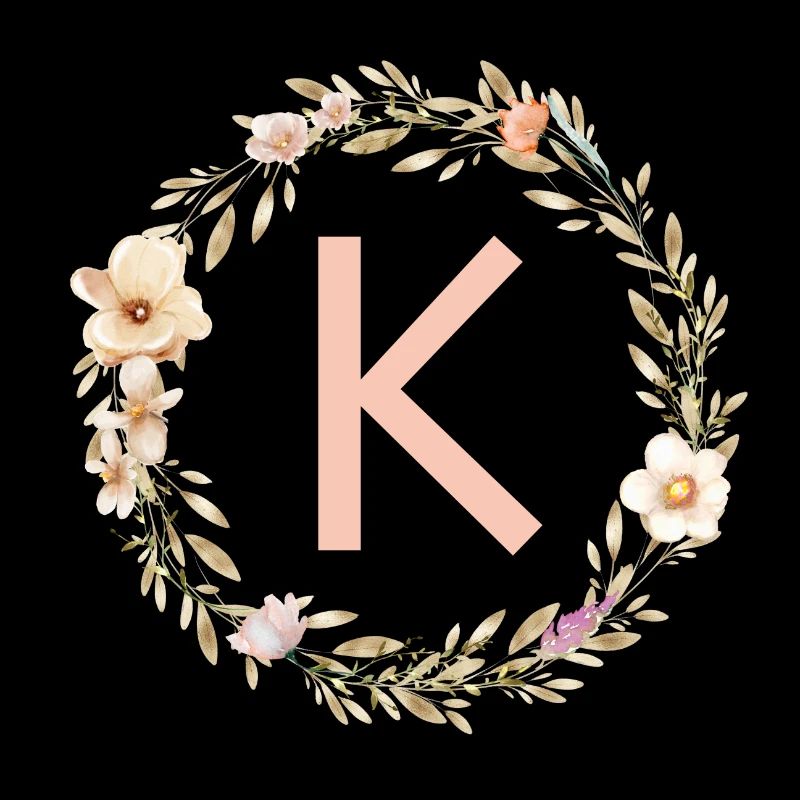 Personalisierbar Monogramm K Blumenkranz Boho