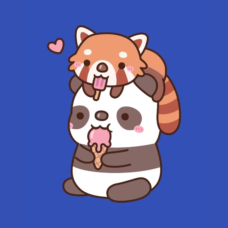 Mignon panda roux et panda mangeant de la crème glacée