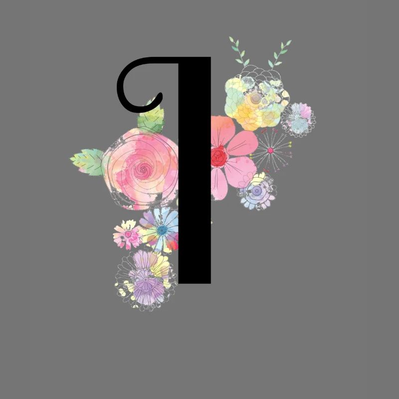 Monogramm Buchstabe I mit Pastellblüten