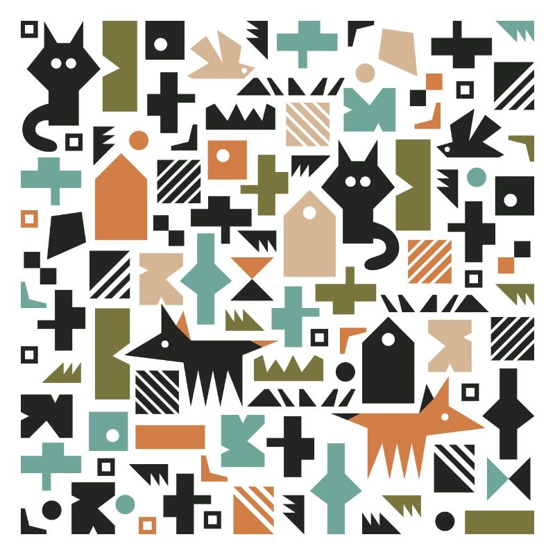 Cat fox bird pattern l multicolour