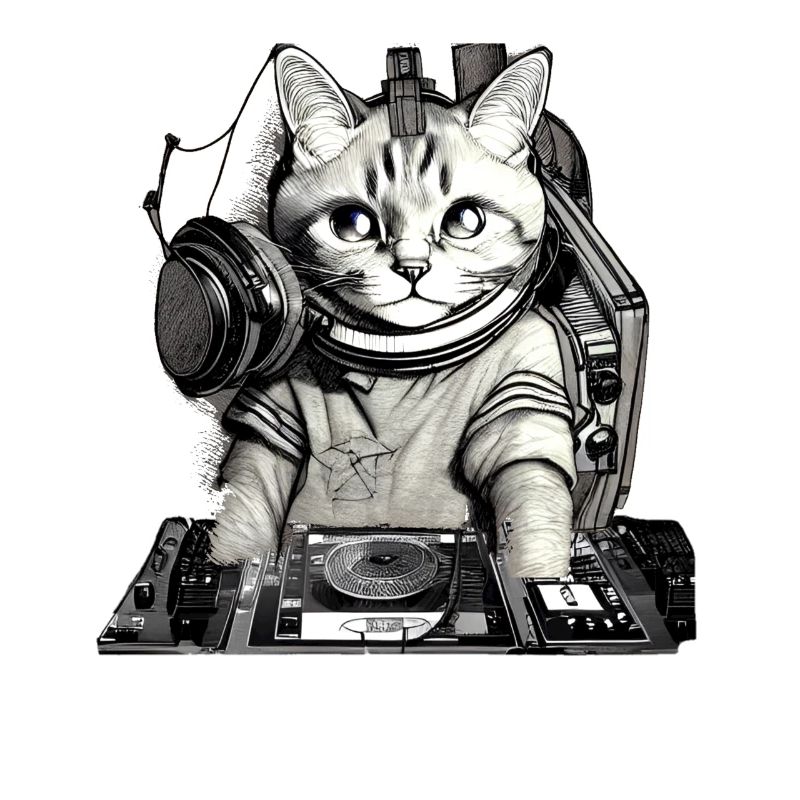 DJ cat avec table de mixage