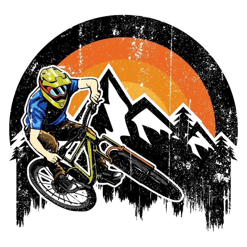 Explosion du cycliste de VTT au coucher du soleil