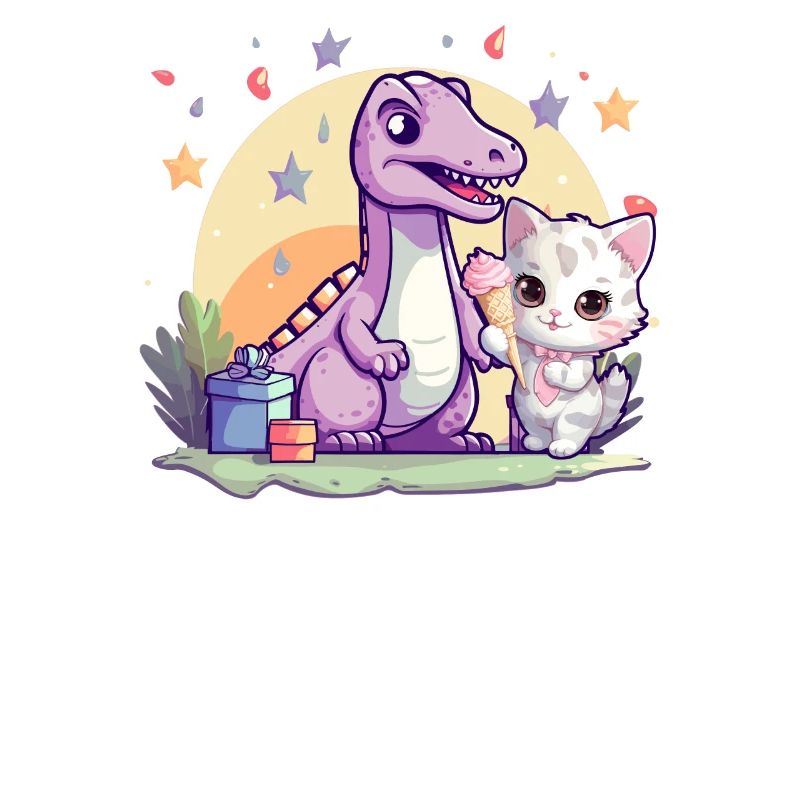 Katze Kätzchen-Mädchen Dinosaurier Eiscreme