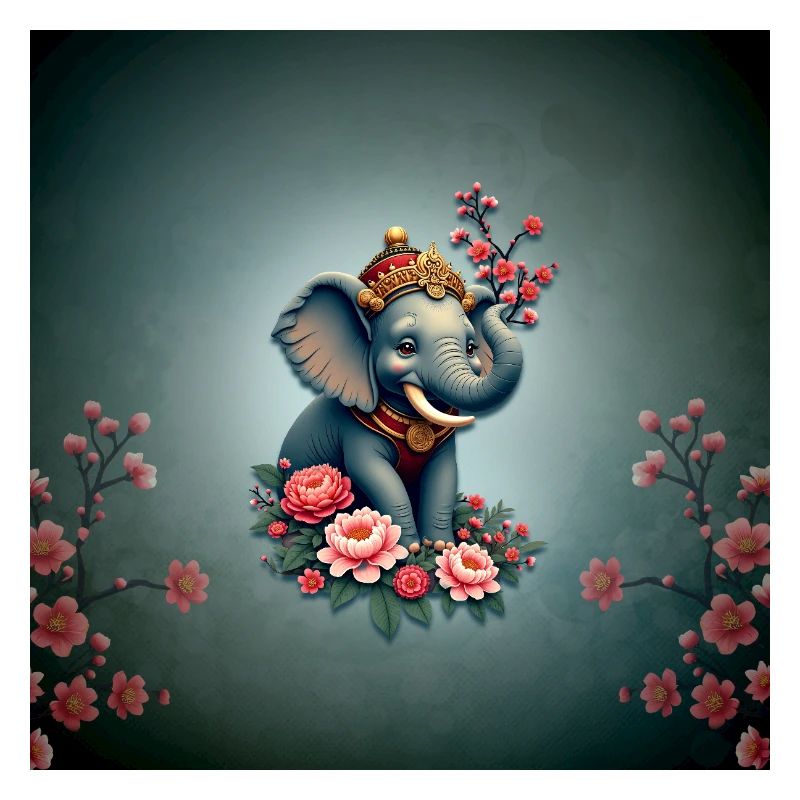 Éléphant dans une mer de fleurs.