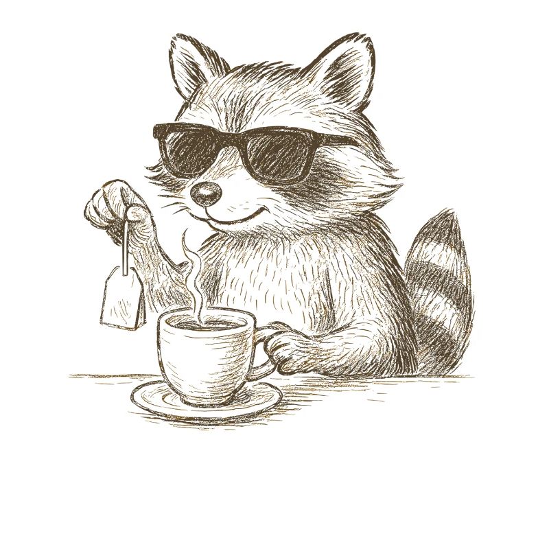 Tee, Teetrinker, Waschbär mit Sonnenbrille