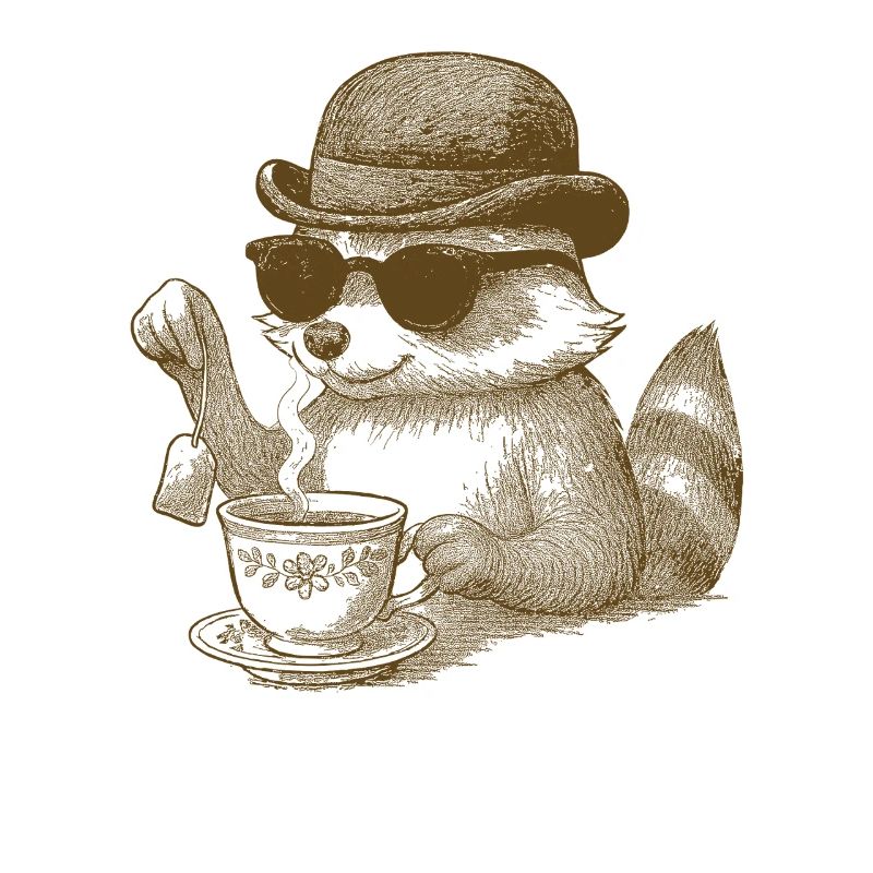 Tee, Teetrinker, Waschbär mit Sonnenbrille