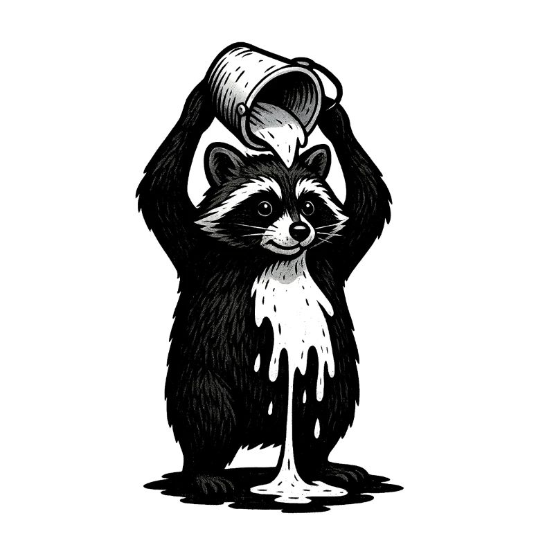 Waschbär mit Farbeimer