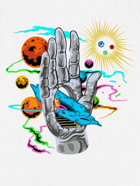 Kosmische Hand mit Planetenbahnen
