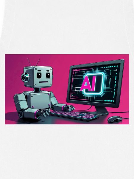 Futuristischer KI-Roboter und Tech-Bildschirm