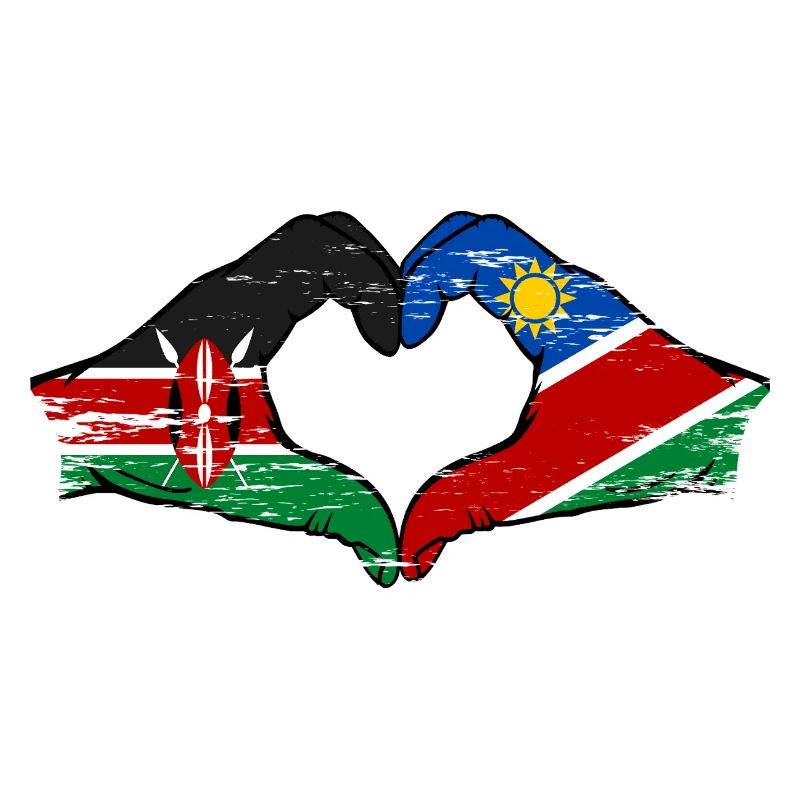 Kenya Namibia Flag Hands Heart Shape used