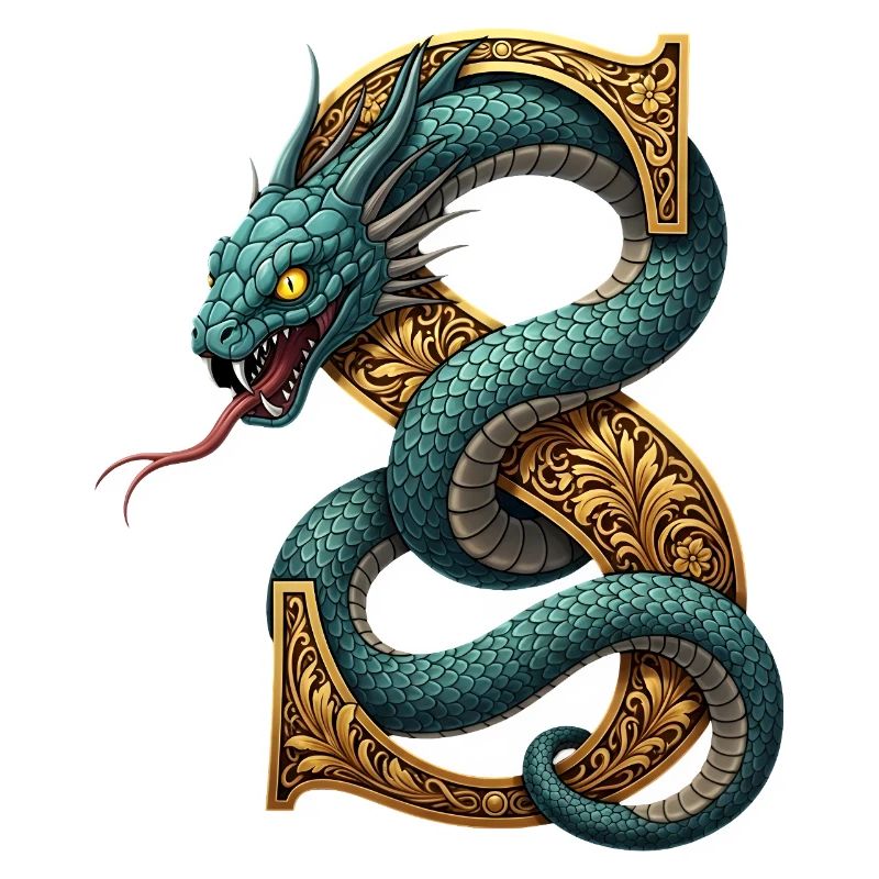 Drache auf goldenem S-Anfangsbuchstaben