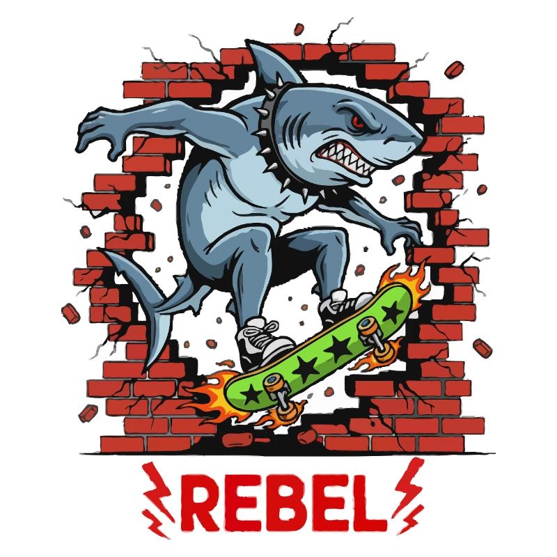 Rebellious shark on skateboard
