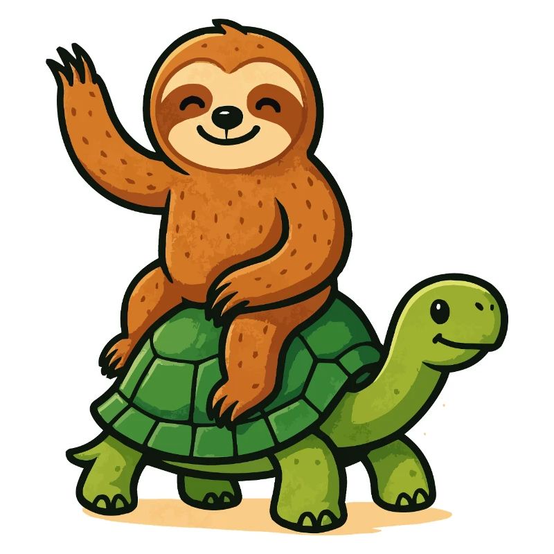 Funny sloth on turtle