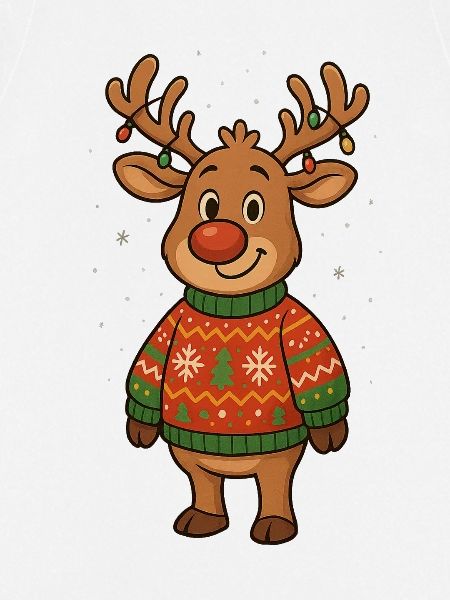 Winterhirsch im Weihnachtspullover