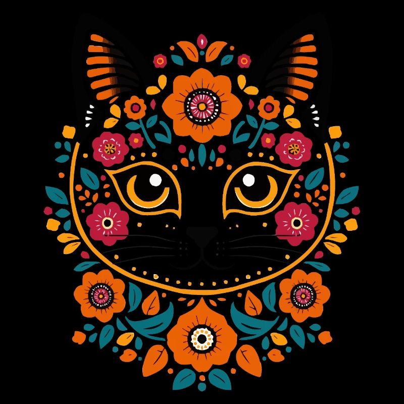 Chat fleur dans le style folklorice