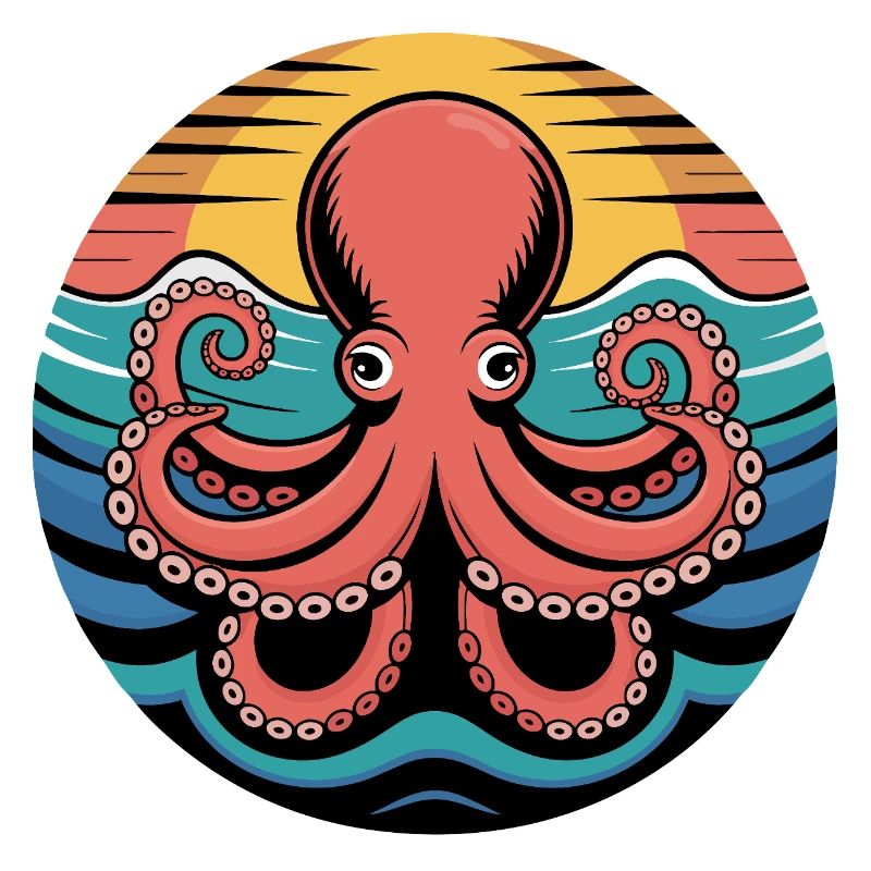 Retro Octopus Sunset Squid Motif