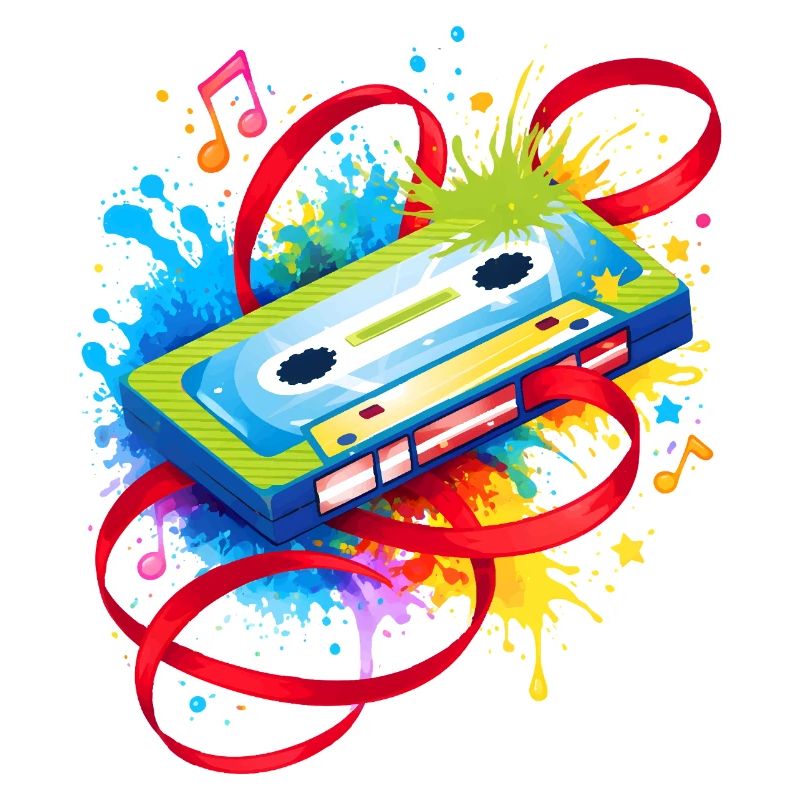 Cassette musicale colorée – graffiti rétro