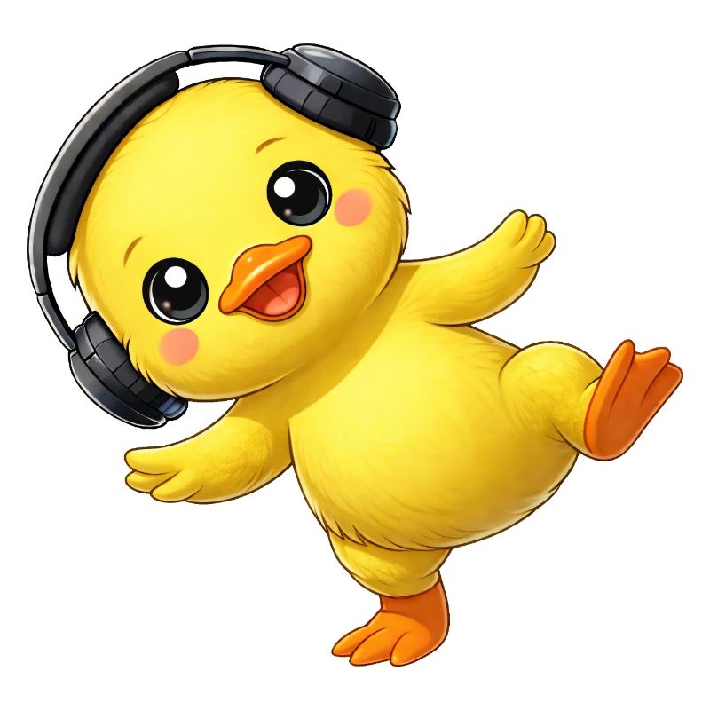 Un canard mignon avec des écouteurs dansant musique techno