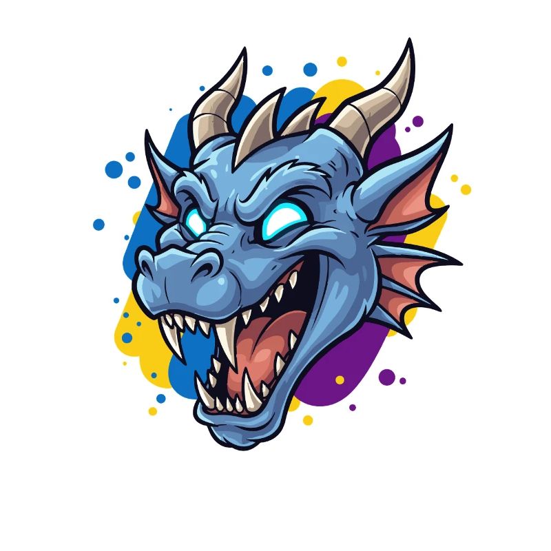 Blauer Drachenkopf Neon-Splash