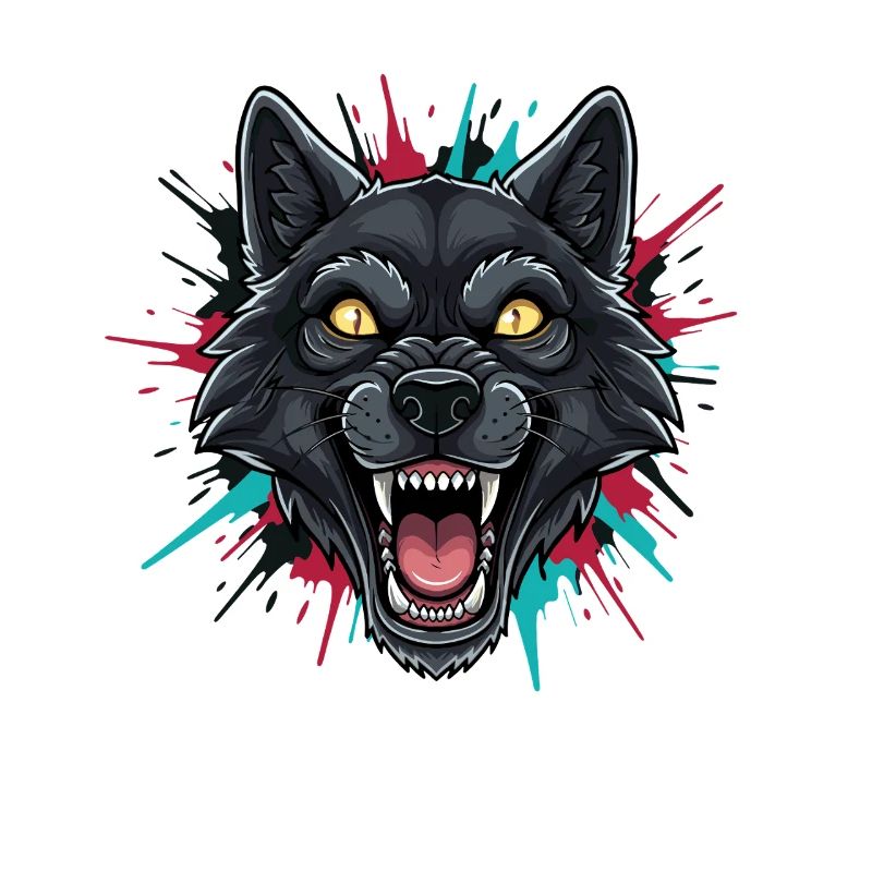 Neon Wolfhead Paint Splash