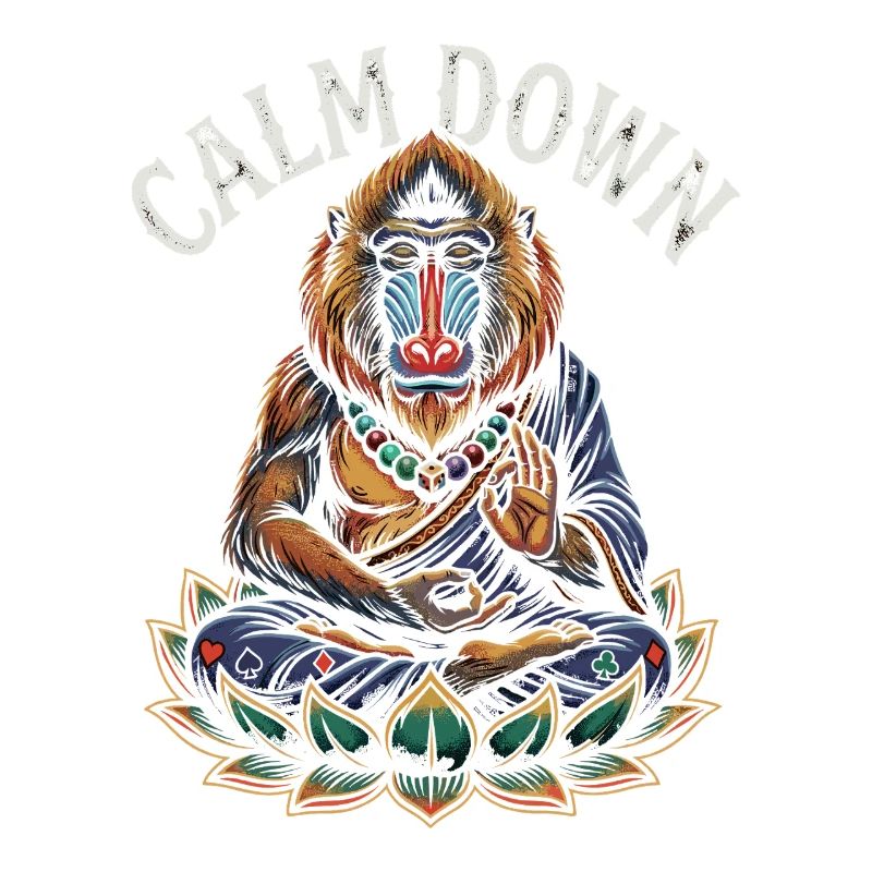 Calm Down Monkey Meditating Lotus