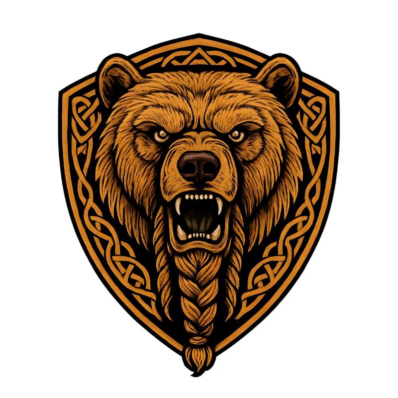 Brown bear in shield with braid