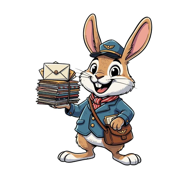 Hase als Postbote mit Briefstapel