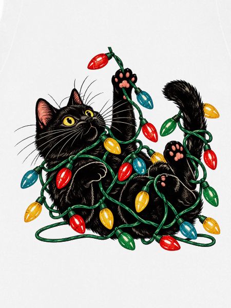 Katze mit Lichterketten