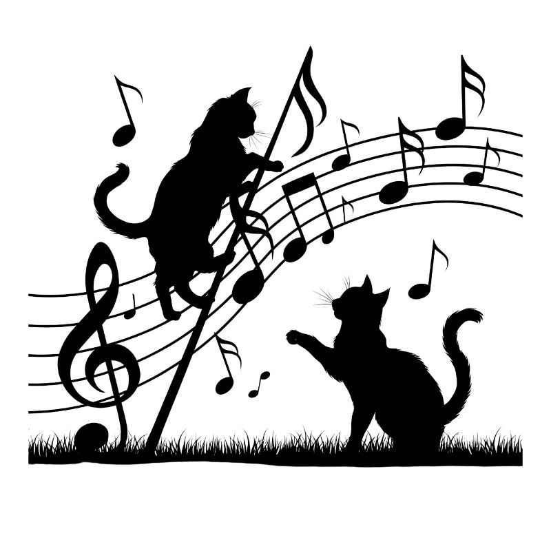 Black cats pattern playing with musical note