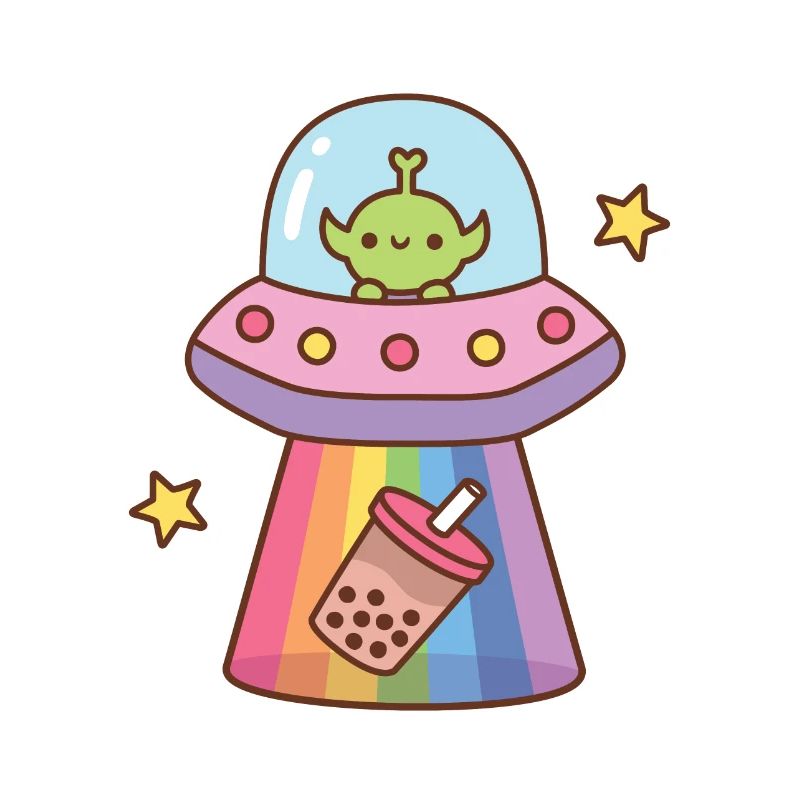 Funny Alien Abducts Bubble Tea