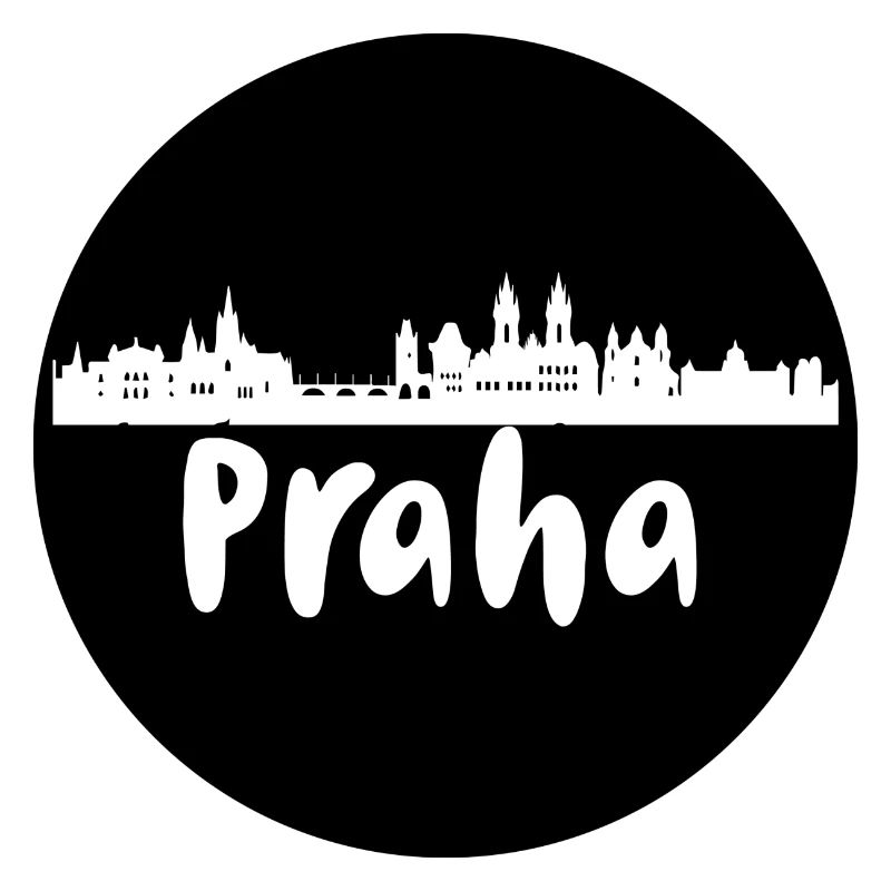 Prag, skyline, kreis, scherenschnitt, schwarz