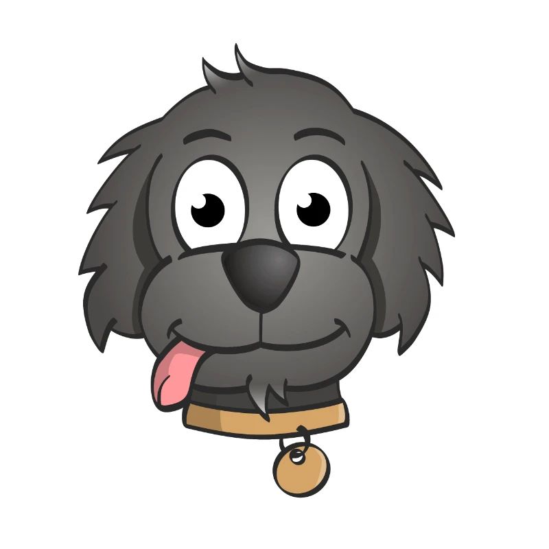 Fröhliche Illustration eines Hundekopfes.