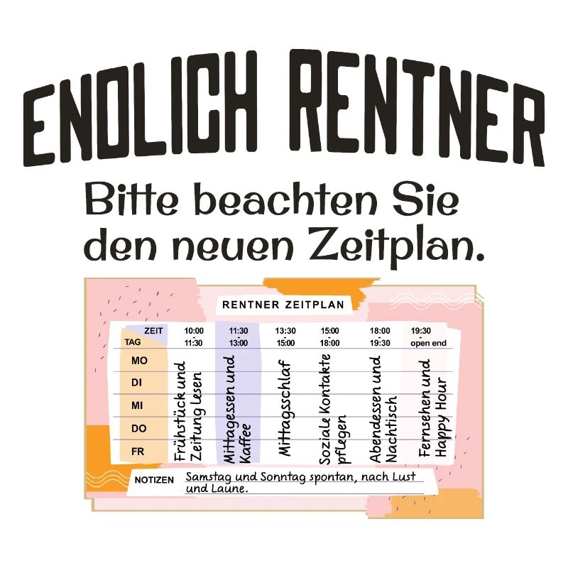 Endlich Rentner Zeitplan Tagesablauf Wochenplan