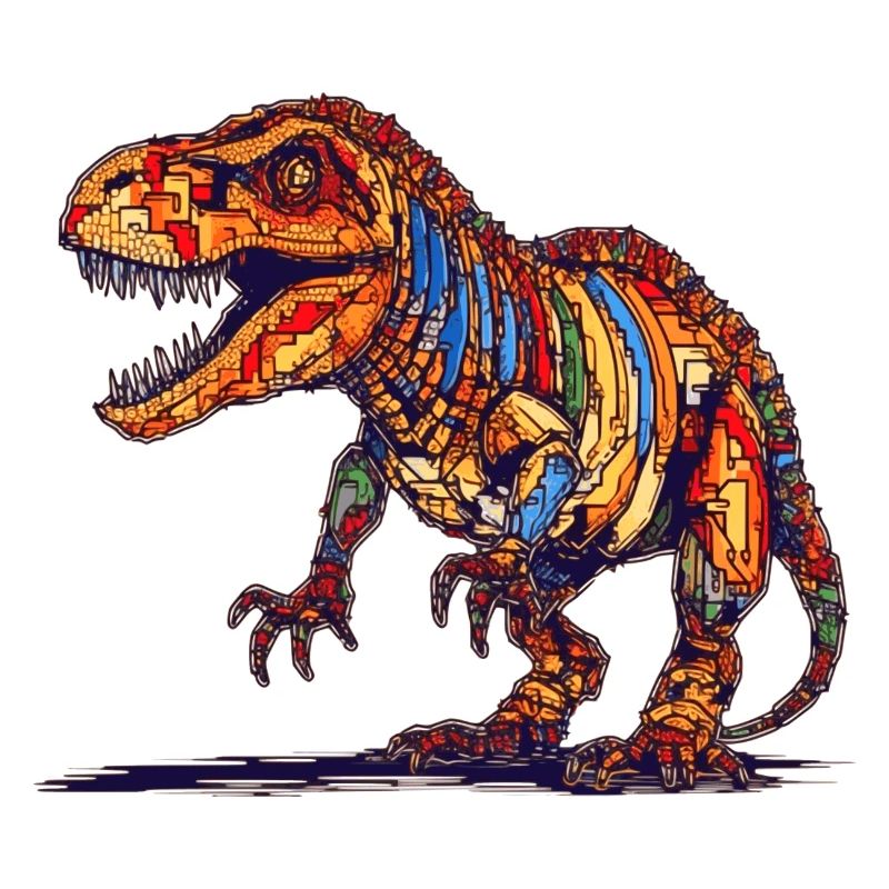 Extinct Dino in colorful pixel graphics