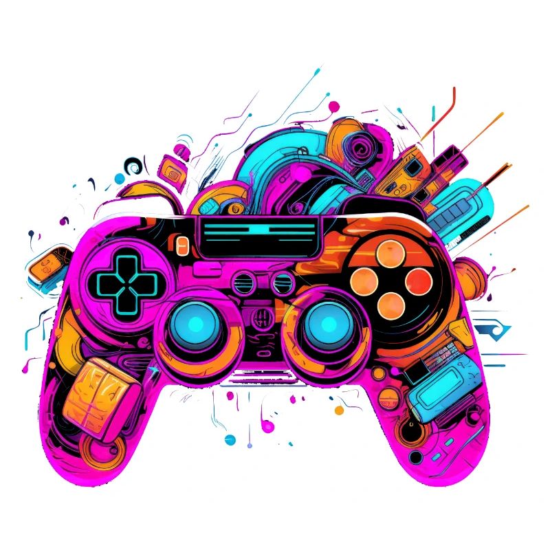 Color Explosion Controller: Gaming Vibes Art