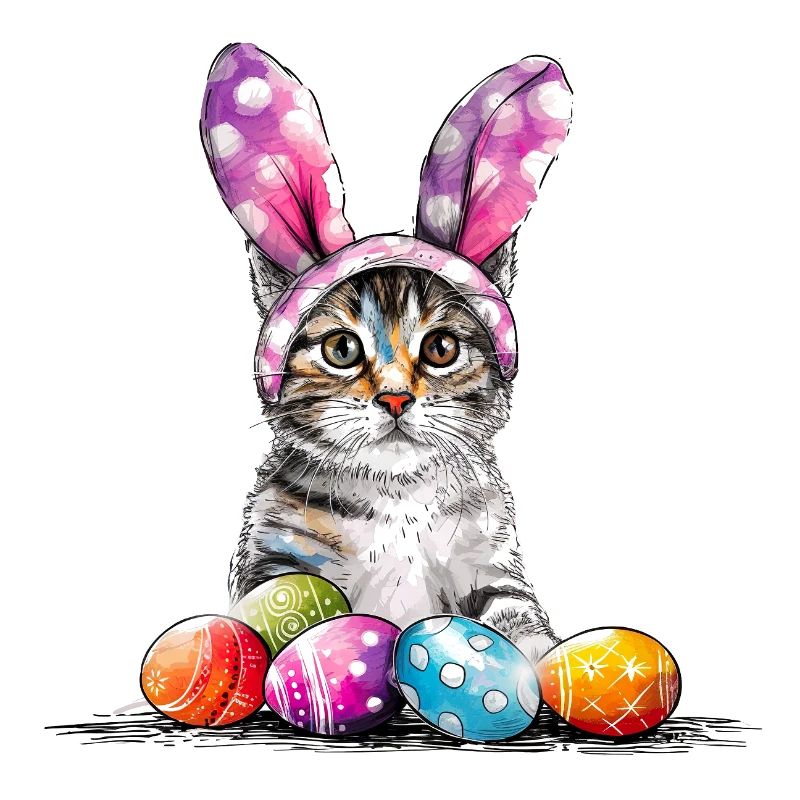 Cat Easter Bunny with Pink Ears, Funny Easter Cat