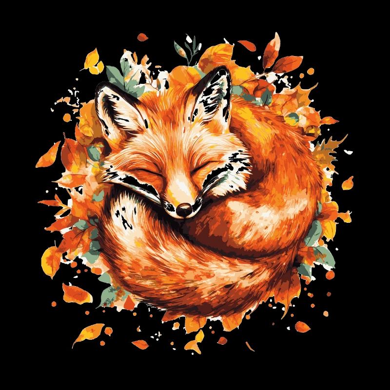 Renard dormant dans les feuilles d’automne